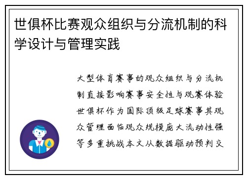 世俱杯比赛观众组织与分流机制的科学设计与管理实践